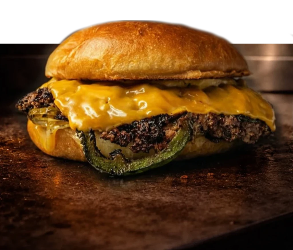 Single smashburger with melted cheese on a bun